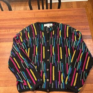 Vintage 1980's Kitty Hawk by Vivian Wang ribbon multicolor cardigan Sz M